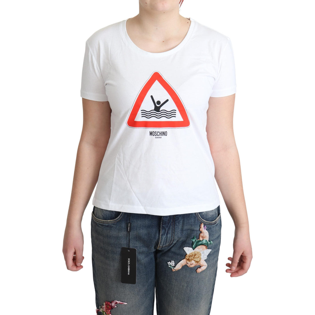 Moschino White Cotton Graphic Triangle Print T-shirt