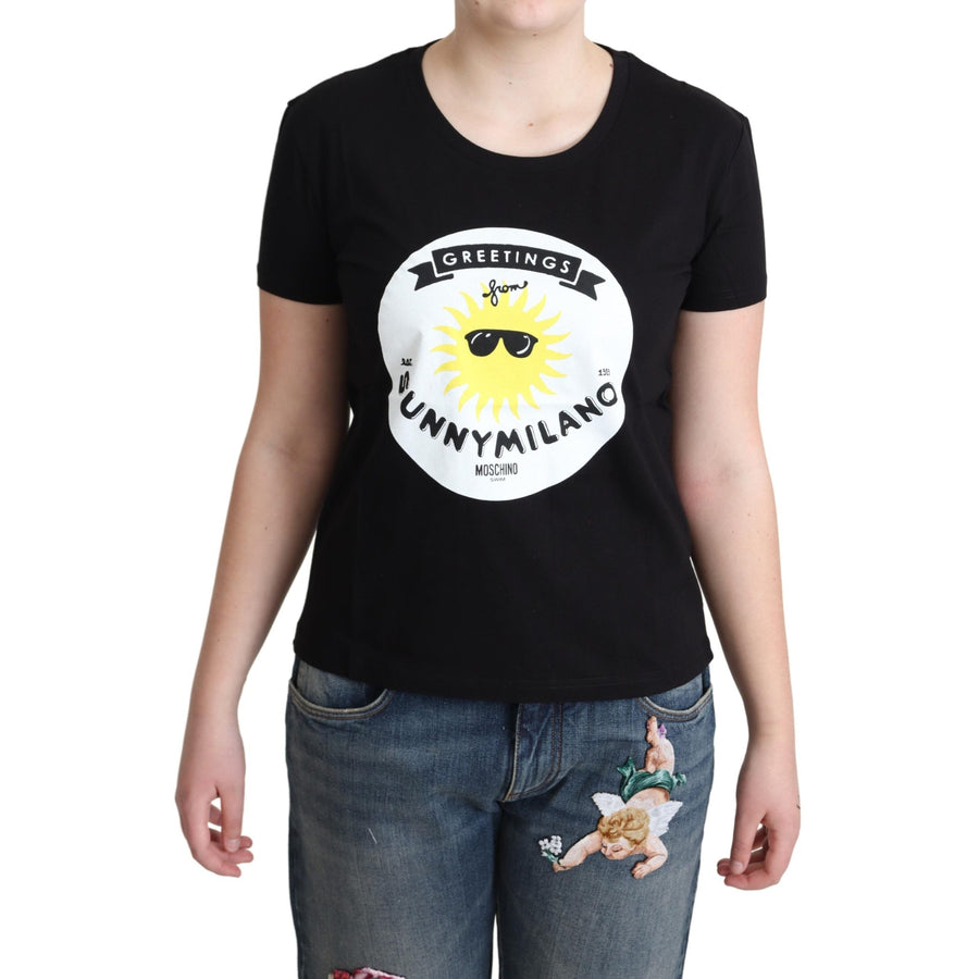 Moschino Black Cotton Sunny Milano Print T-shirt