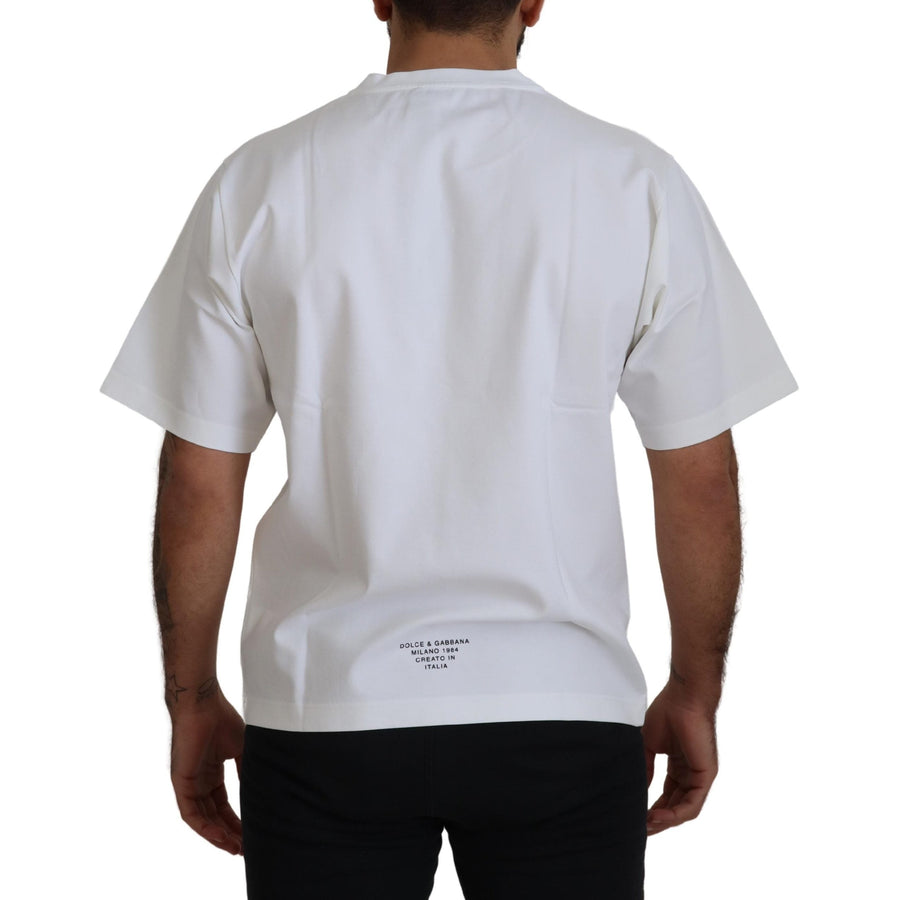 Dolce & Gabbana White Logo Print Cotton Crewneck T-shirt