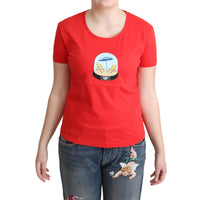 Moschino Red Printed Cotton Short Sleeves Tops Blouse T-shirt