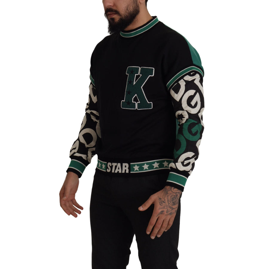 Dolce & Gabbana Black Green Cotton KING Star Crewneck Pullover Sweater