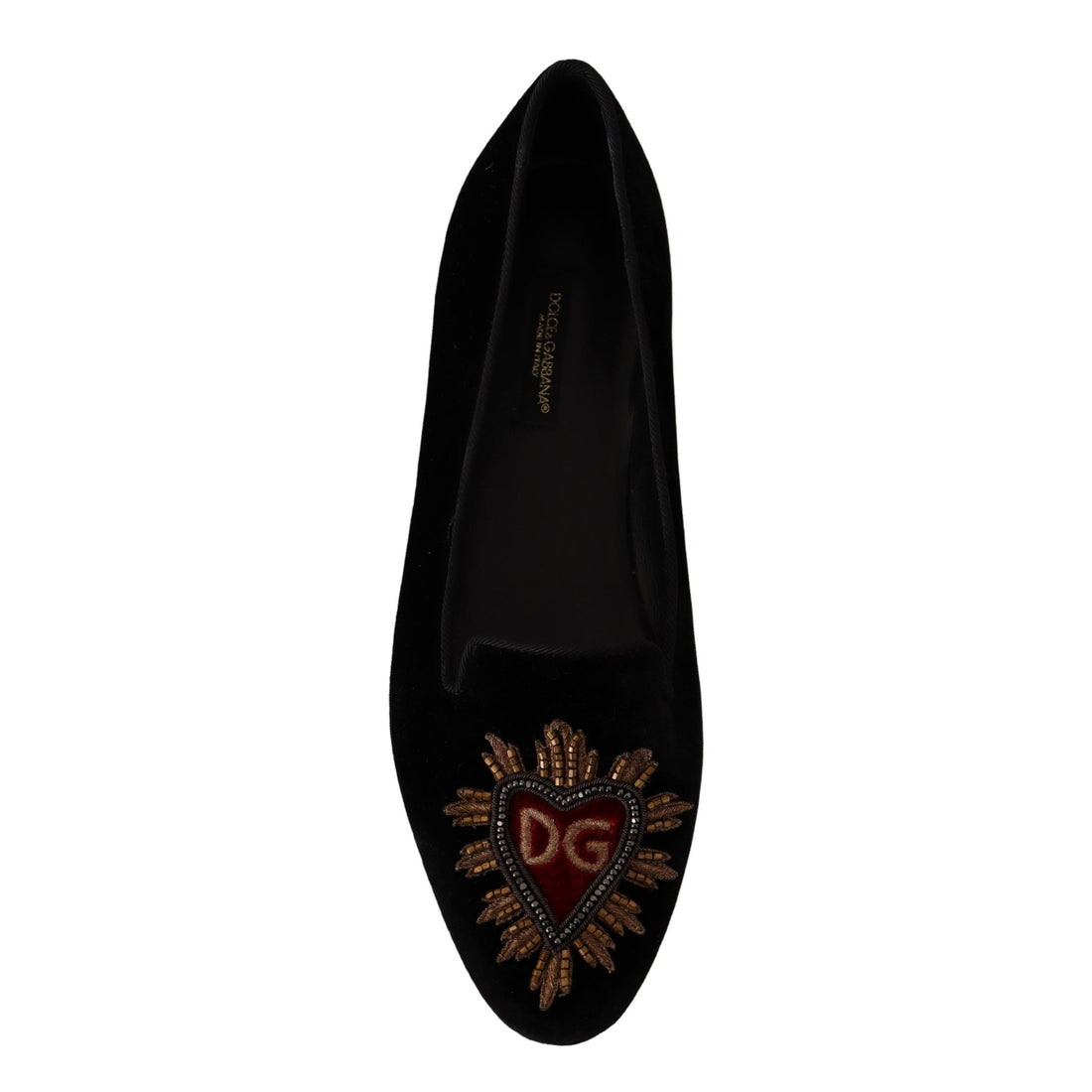 Dolce & Gabbana Black DG Sacred Heart Patch Slip On Flat Shoes