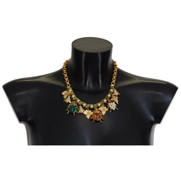 Dolce & Gabbana Gold Crystal Bug Charm Pendant Statement Necklace