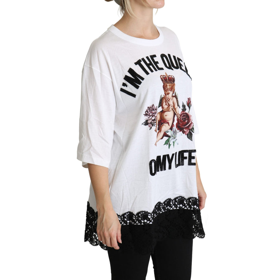 Dolce & Gabbana White Angel Print Cotton Round Neck Shirt Tops