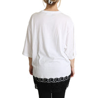 Dolce & Gabbana White Angel Print Cotton Round Neck Shirt Tops
