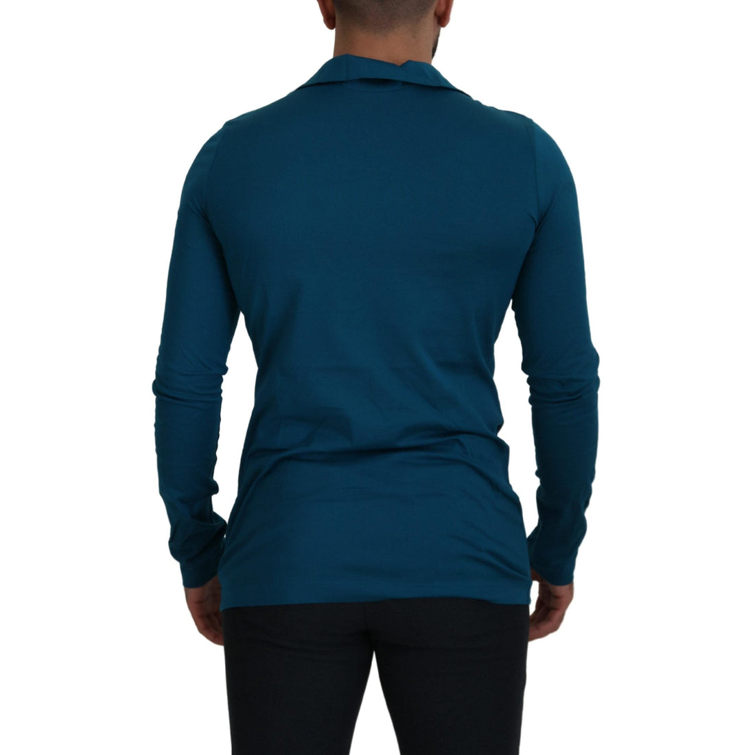 Dolce & Gabbana Blue Cotton Collared Slim Pullover Sweater