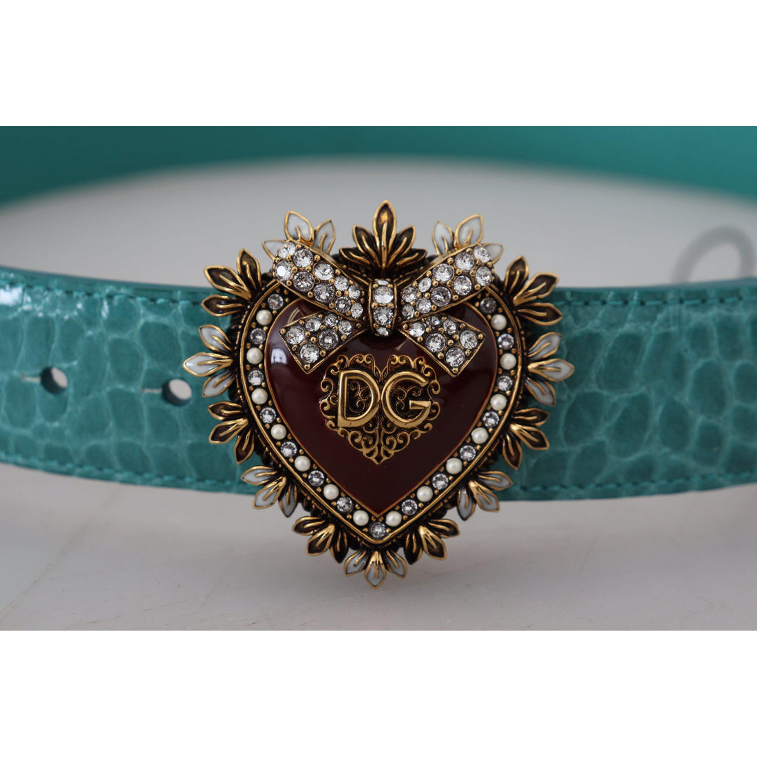 Dolce & Gabbana Blue Leather Gold DEVOTION Heart Buckle Belt