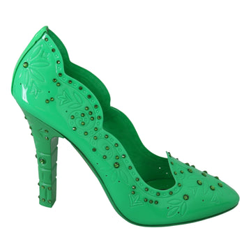 Dolce & Gabbana Green Crystal Floral Heels CINDERELLA Shoes