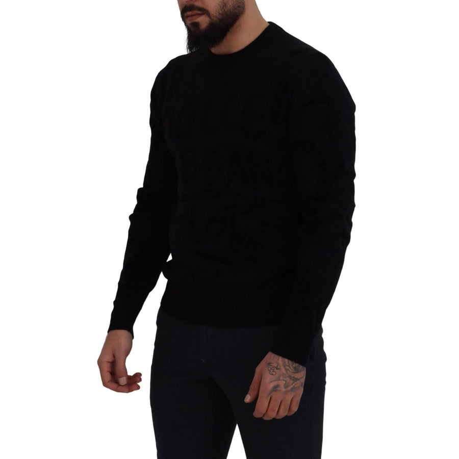 Dolce & Gabbana Black Wool Logo Pattern Crewneck Pullover Sweater