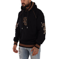 Dolce & Gabbana Black Brown Leopard Cotton Hooded Pullover Sweater
