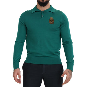 Dolce & Gabbana Green Cashmere Collared Logo Pullover Sweater