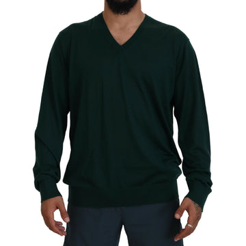 Dolce & Gabbana Elegant Green V-Neck Cashmere Sweater