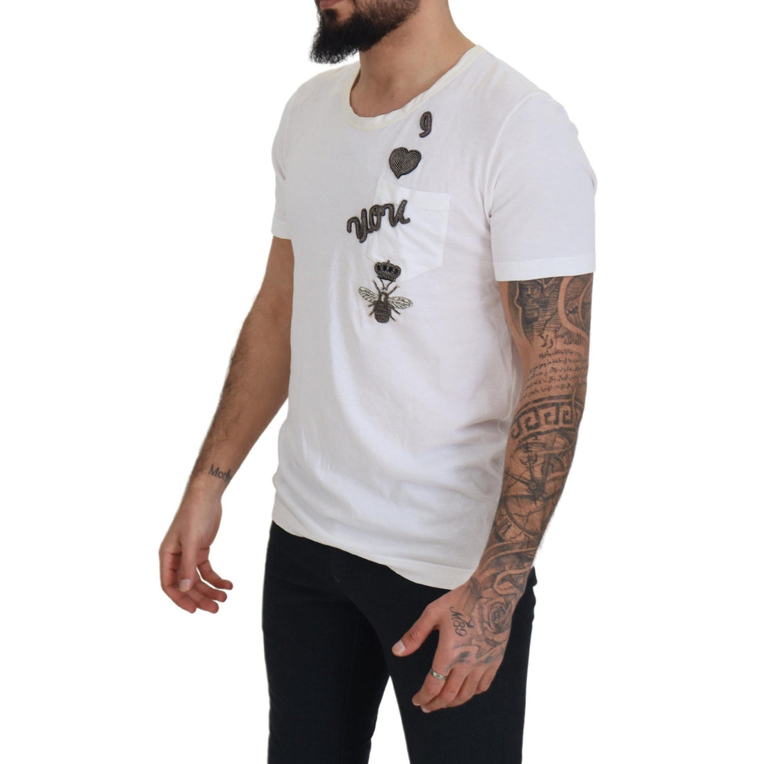 Dolce & Gabbana White Cotton Logo Patch Short Sleeve T-shirt