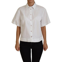 Dolce & Gabbana White Cotton Button Front Short Sleeve Top