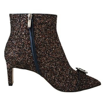 Jimmy Choo Mix Fabric Glitter Leather Hanover 65 Boots Shoes
