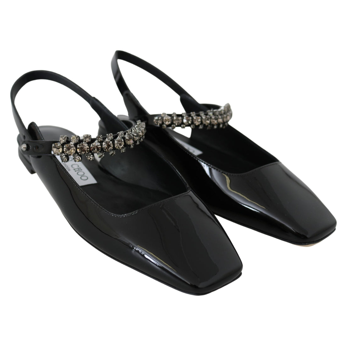 Jimmy Choo Black Patent Leather Mahdis Flat Shoes