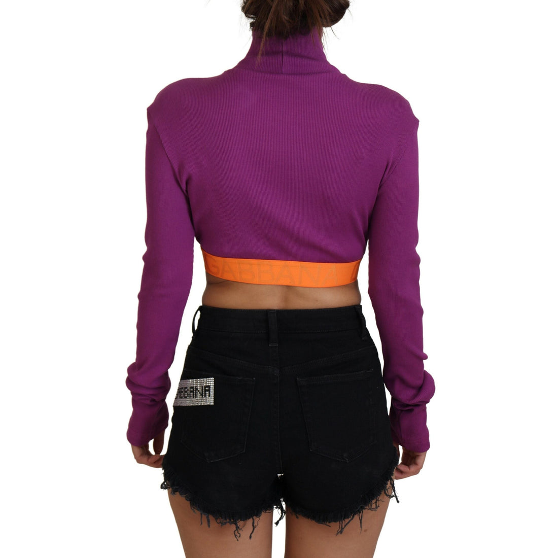 Dolce & Gabbana Purple Turtle Neck Cropped Pullover Sweater