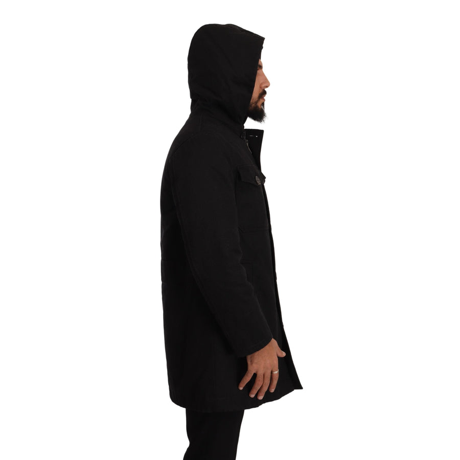 Dolce & Gabbana Black Denim Hooded Parka Coat Winter Jacket