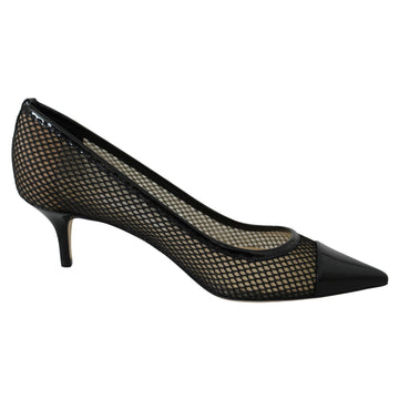 Jimmy Choo Black Mesh and Leather Amika 50 Pumps Shoes