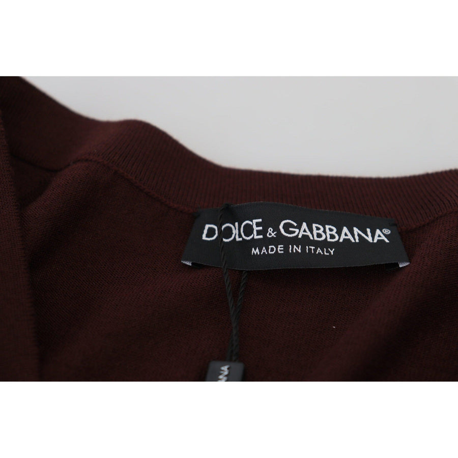 Dolce & Gabbana Maroon Wool Knit Deep V-neck Cardigan Sweater