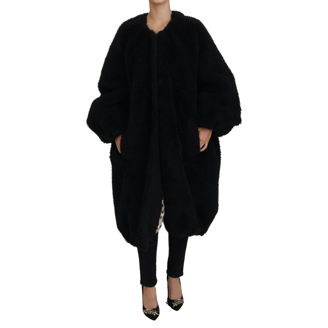 Dolce & Gabbana Black Cashmere Blend Faux Fur Coat Jacket
