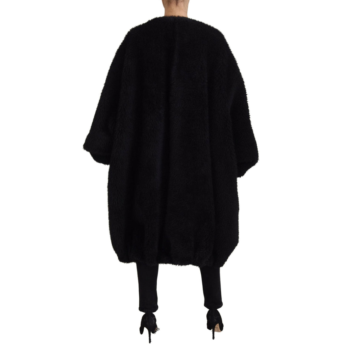 Dolce & Gabbana Black Cashmere Blend Faux Fur Coat Jacket