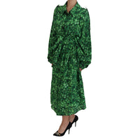 Dolce & Gabbana Silk Green Leaves Print Trench Jacket