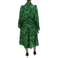 Dolce & Gabbana Silk Green Leaves Print Trench Jacket