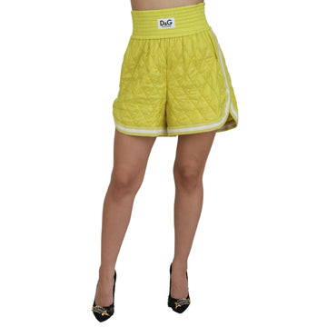 Dolce & Gabbana Yellow Nylon Quilted High Waist Bermuda Shorts