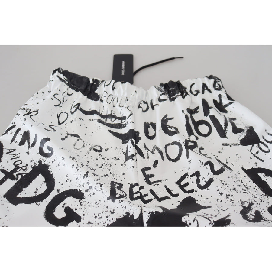 Dolce & Gabbana White Graffiti Print Cotton Bermuda Shorts