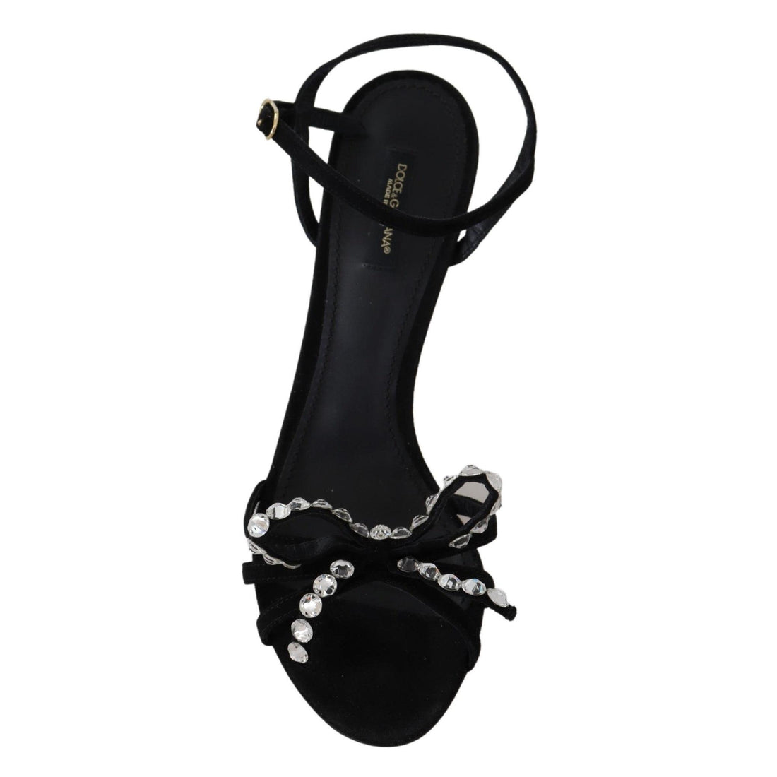 Dolce & Gabbana Black Suede Crystals Heels Sandals Shoes