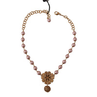 Dolce & Gabbana Elegant Gold Crystal Floral Statement Necklace
