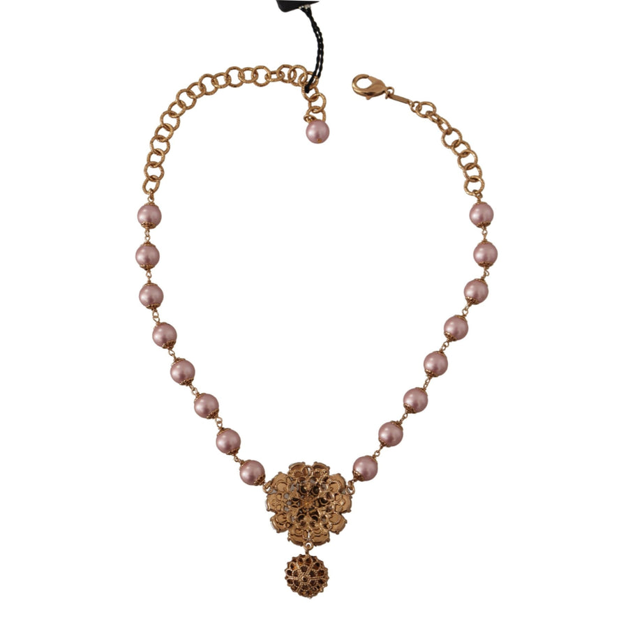 Dolce & Gabbana Elegant Gold Crystal Floral Statement Necklace