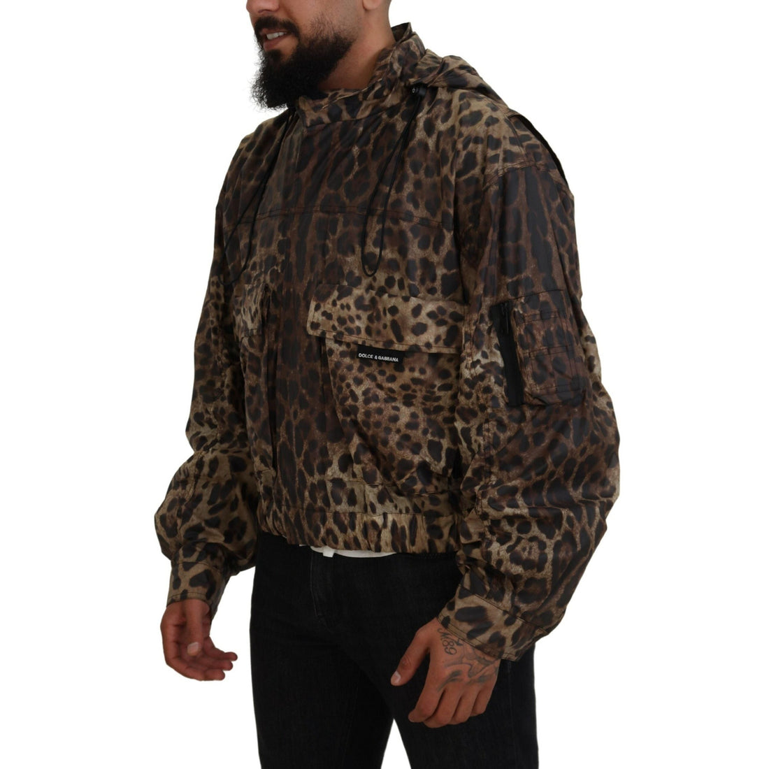 Dolce & Gabbana Brown Leopard Print Men Hooded Jacket