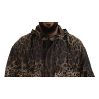 Dolce & Gabbana Brown Leopard Print Men Hooded Jacket
