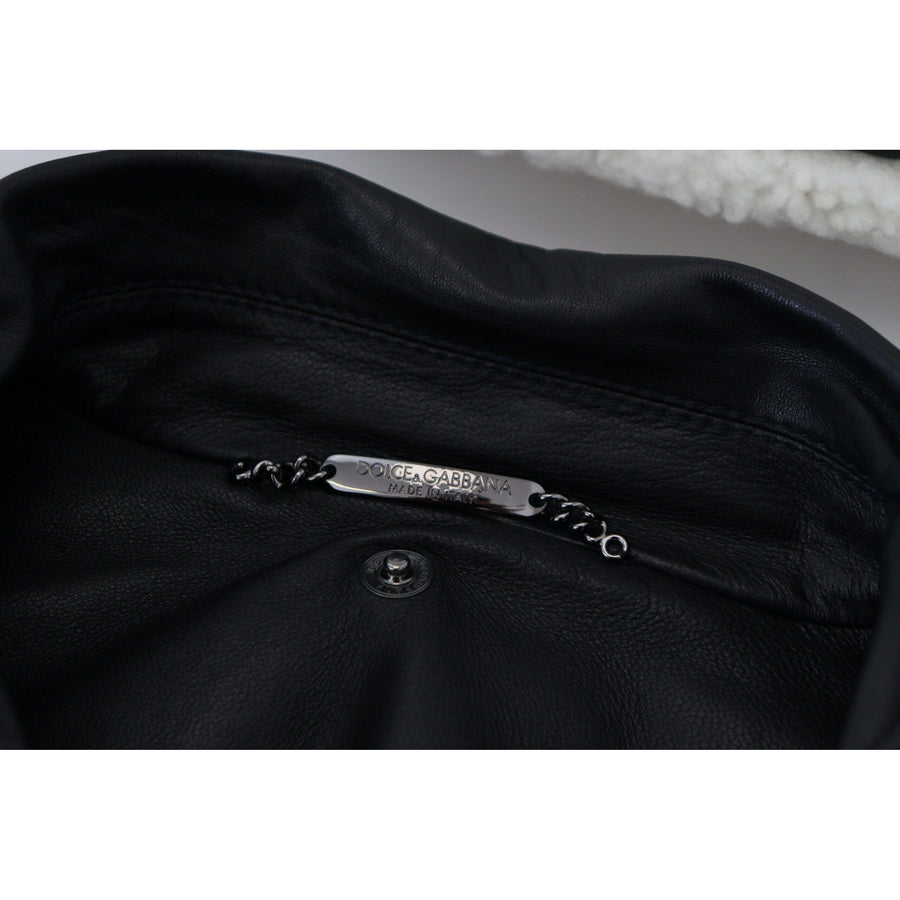Dolce & Gabbana Black Lamb Leather Collared Men Coat Jacket