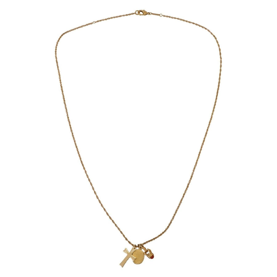 Dolce & Gabbana Gold Brass Chain Religious Cross Pendant Charm Necklace