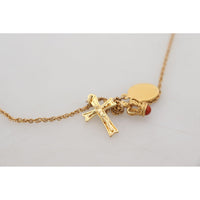 Dolce & Gabbana Elegant Gold Tone Charm Necklace with Cross Pendant