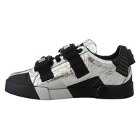 Dolce & Gabbana Exclusive Silver and Black Low Top Leather Sneakers