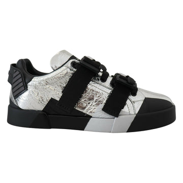 Dolce & Gabbana Exclusive Silver and Black Low Top Leather Sneakers