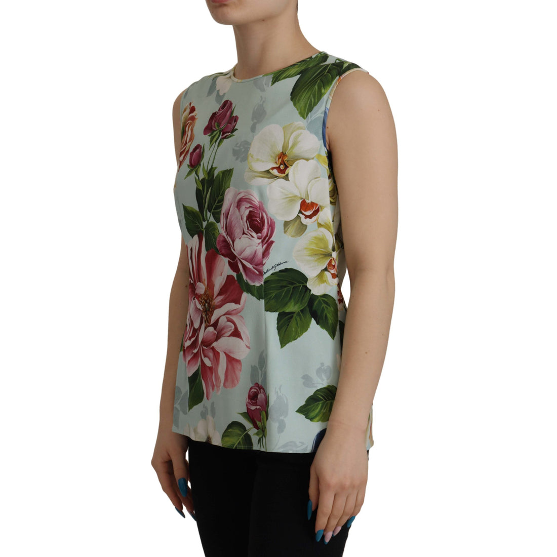 Dolce & Gabbana Chic Round Neck Sleeveless Tank with Tropical Rose Print