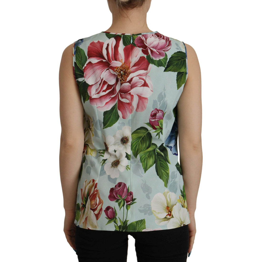 Dolce & Gabbana Chic Round Neck Sleeveless Tank with Tropical Rose Print