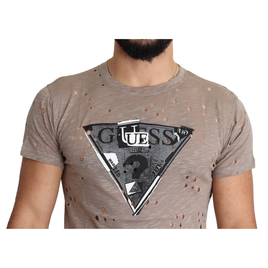 Guess Chic Brown Cotton Stretch Round Neck Tee