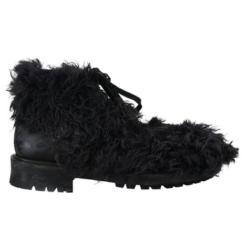 Dolce & Gabbana Black Leather Combat Shearling Boots Shoes