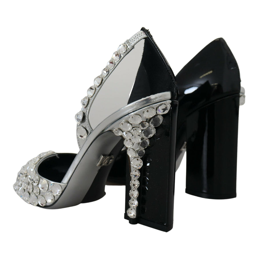 Dolce & Gabbana Black Silver Crystal Double Design High Heels Shoes