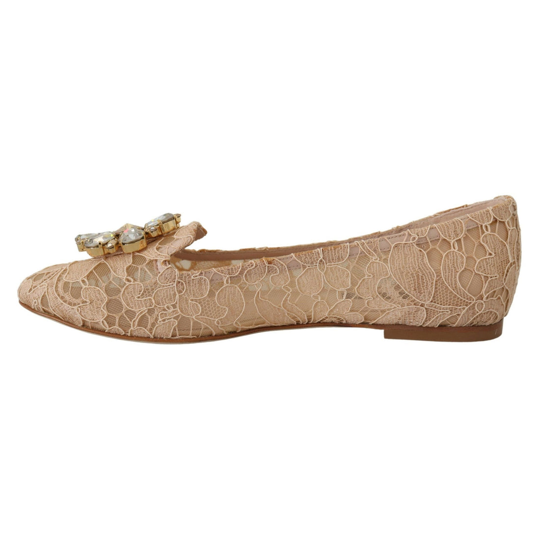 Dolce & Gabbana Beige Taormina Lace Crystals Ballet Flats Shoes