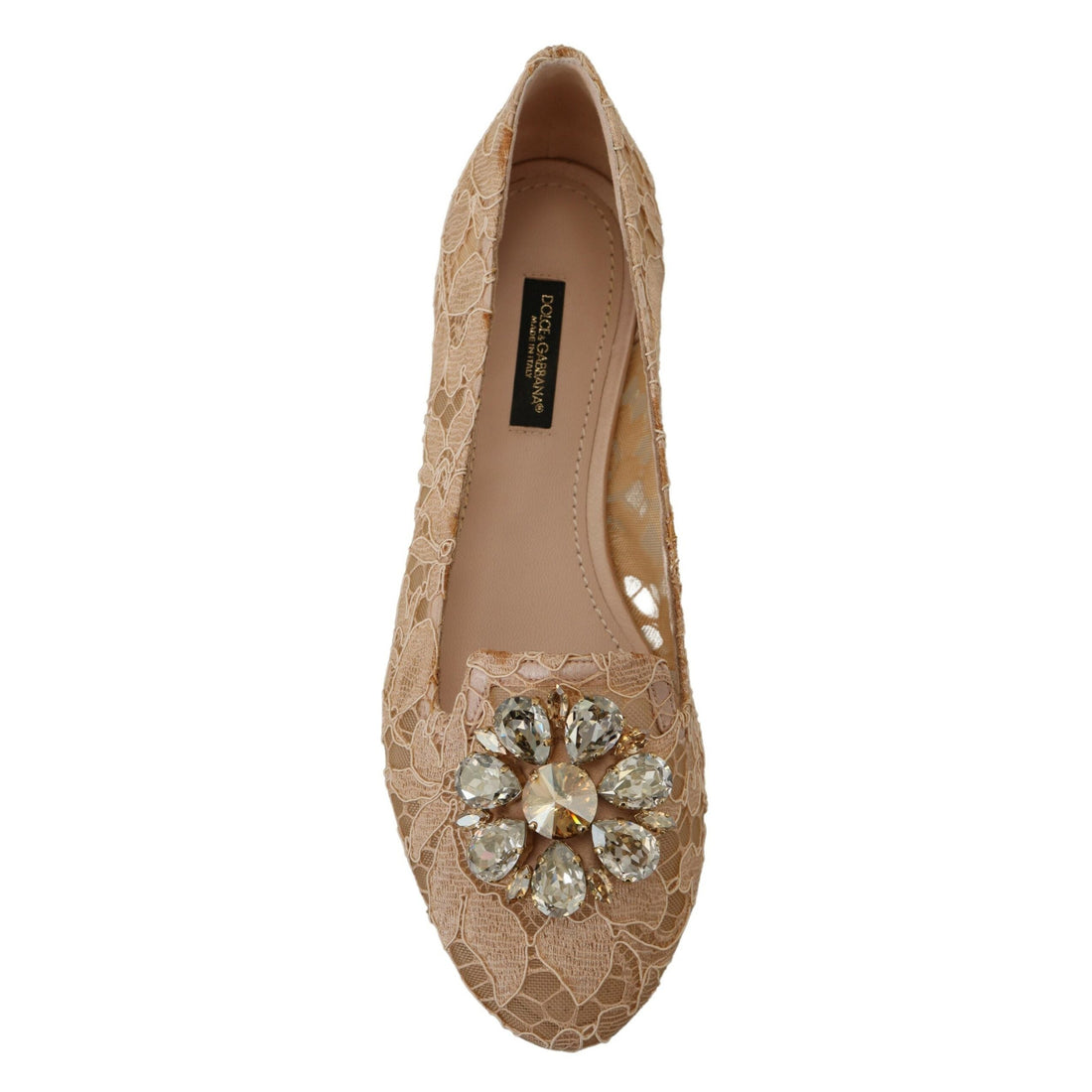 Dolce & Gabbana Beige Taormina Lace Crystals Ballet Flats Shoes