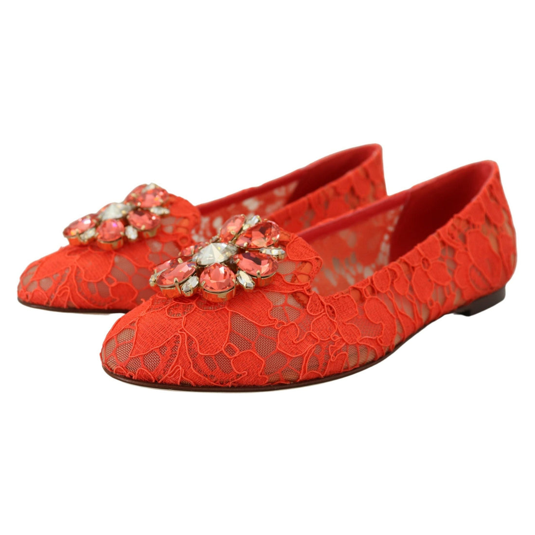 Dolce & Gabbana Elegant Lace Vally Flats in Coral Red