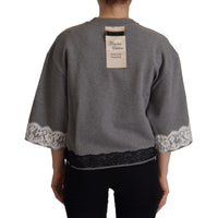Dolce & Gabbana Chic Grey Cotton Heart Tee with Bell Sleeves