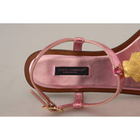 Dolce & Gabbana Chic Pink Leather Sandals with Exquisite Embellishment